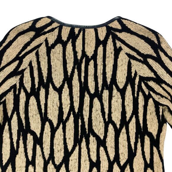 Chico's Jacket Womens 1 Beige Black Vintage Faux Fur Trimmed Zipper Chic Sweater - Picture 7 of 16